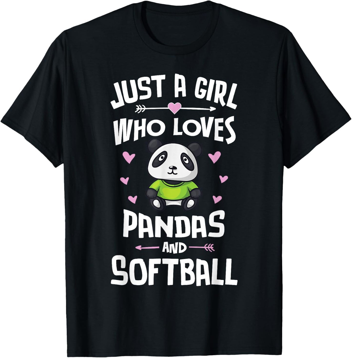 Just A Girl Who Loves Pandas And Softball Gift Women T-Shirt - T-Shirt | Black