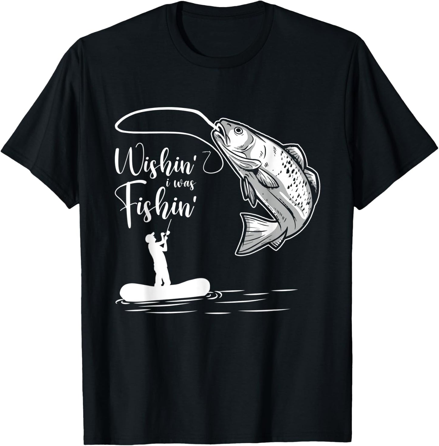 Wishin' I Was Fishin' Carb Bass Trout Fishing Fisherman T-Shirt - T-Shirt | Black
