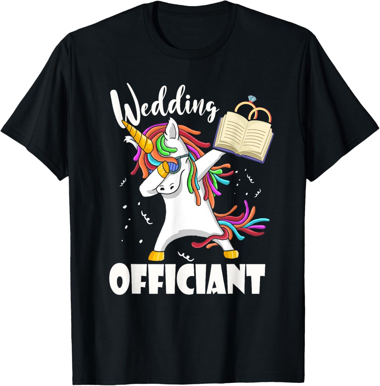 Funny Wedding Officiant Cute Dabbing Unicorn Pastor Wedding T-Shirt - T-Shirt | Black