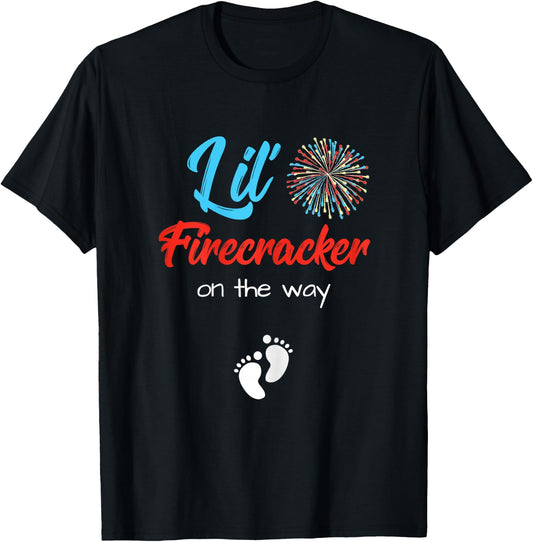 4th of July Pregnancy Shirt Lil' Firecracker On The Way Women T-Shirt - T-Shirt | Black