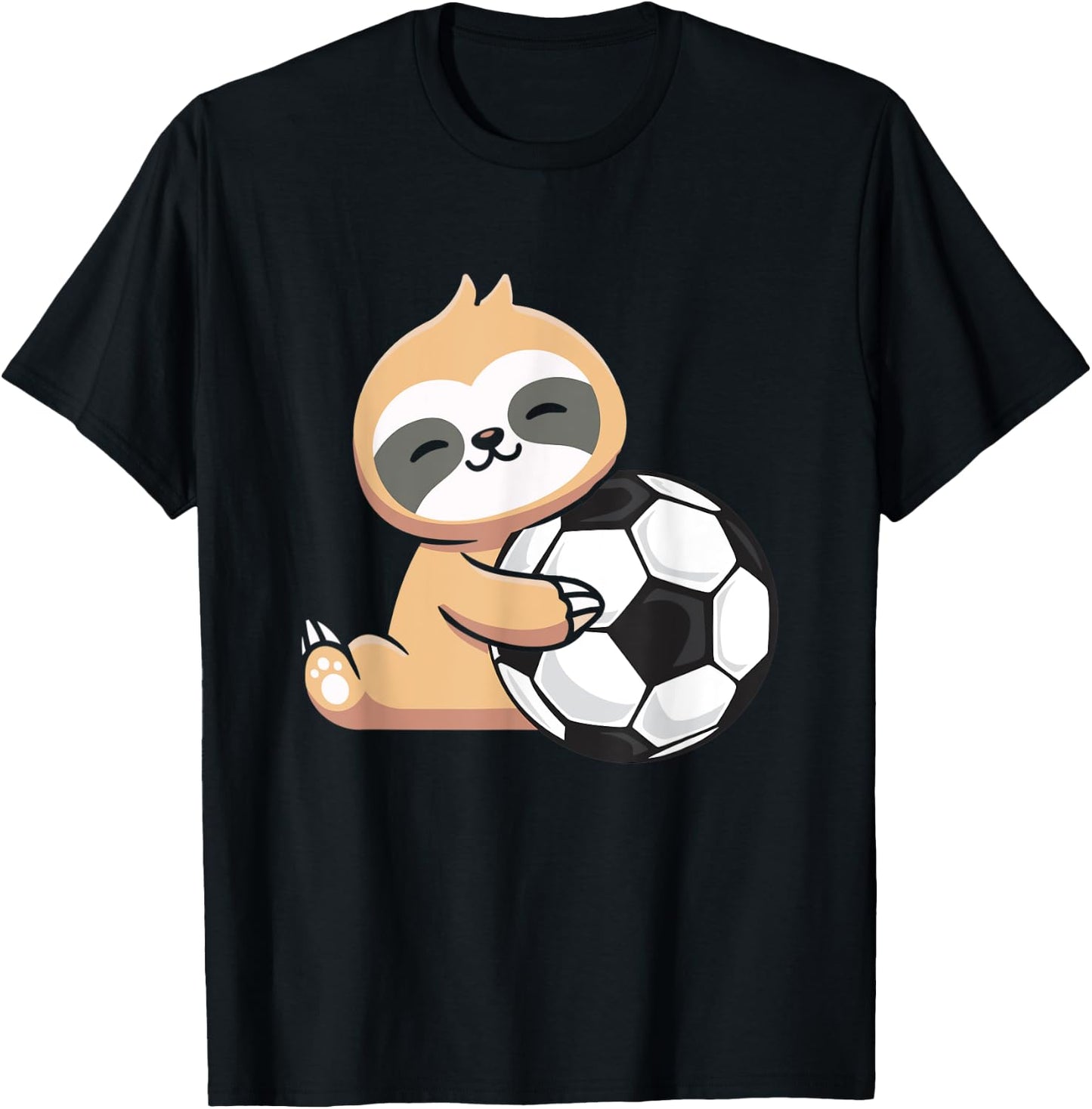 Sloth Soccer Cute Sloth Holding Soccer Ball Sport T-Shirt - T-Shirt | Black