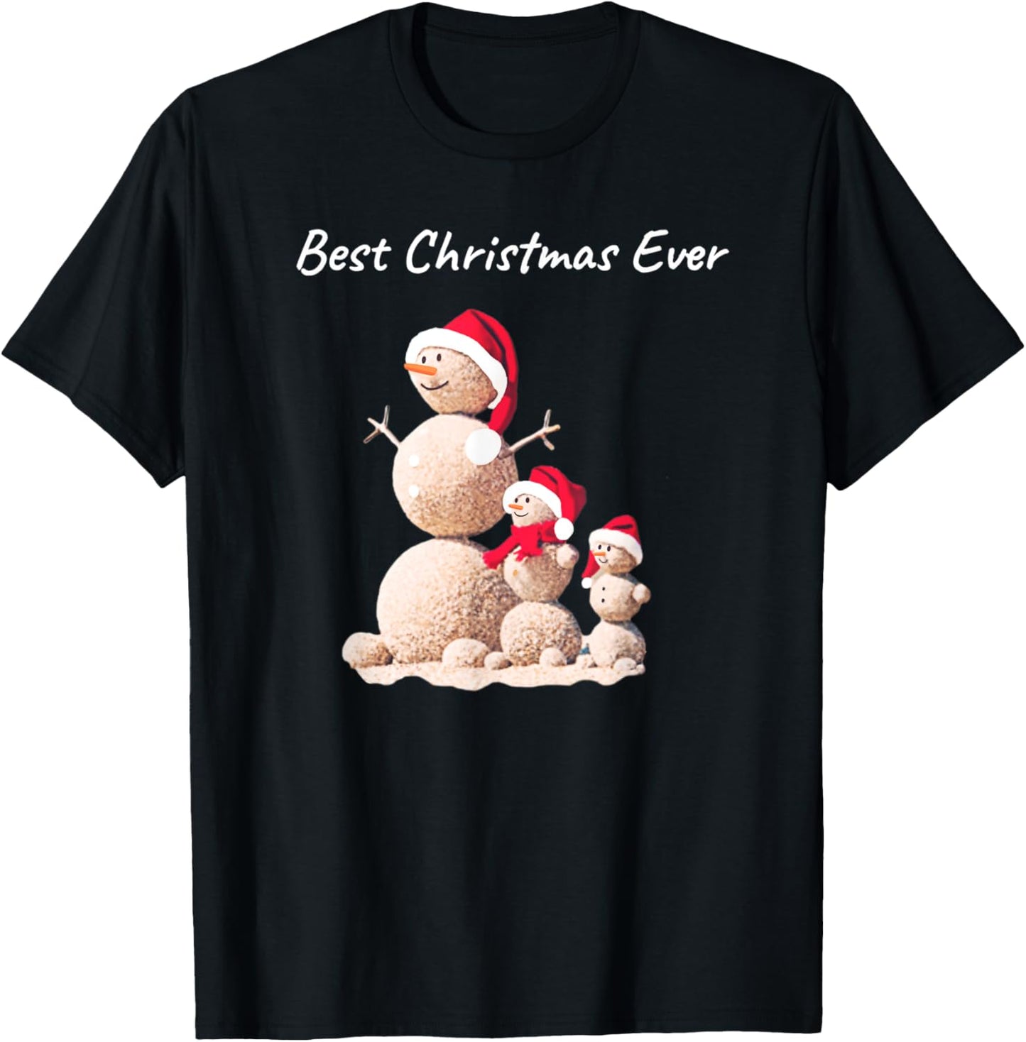 Sand Snowman Beach Shore Best Christmas Ever T-Shirt - T-Shirt | Black