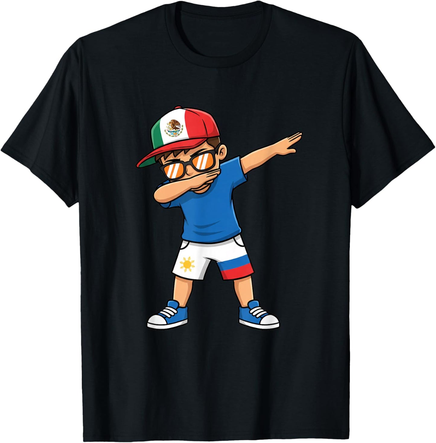 Mexican Filipino Kid Dabbing Boy with Hat T-Shirt - T-Shirt | Black