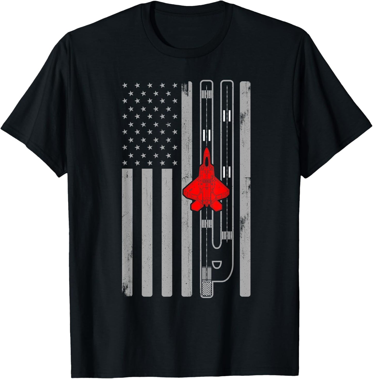F22 Raptor Fighter Jet Airplane American Flag Runway F22 Men T-Shirt - T-Shirt | Black