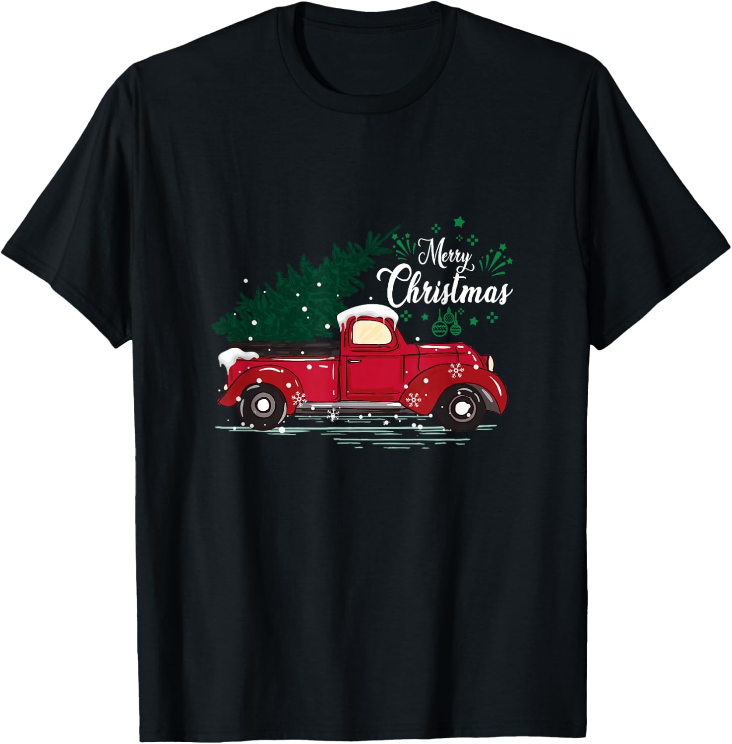 Vintage Red Truck Christmas Tree T-Shirt - T-Shirt | Black