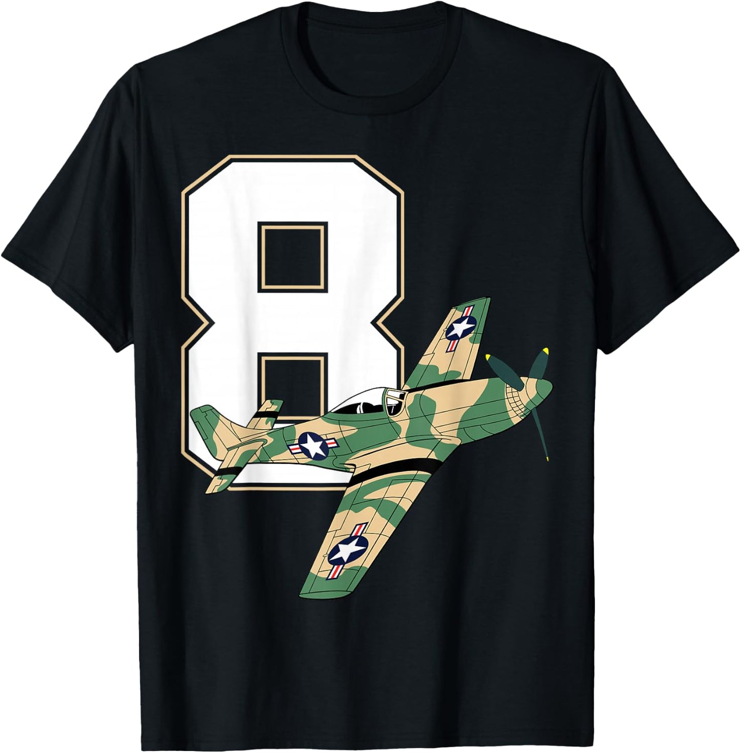 8th Birthday Military Plane Aircraft Fighter 8 Year Old Boys T-Shirt - T-Shirt | Black