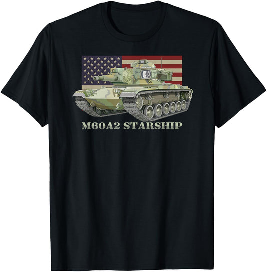 M60A2 Starship Main Battle Tank Diagram American Flag T-Shirt - T-Shirt | Black