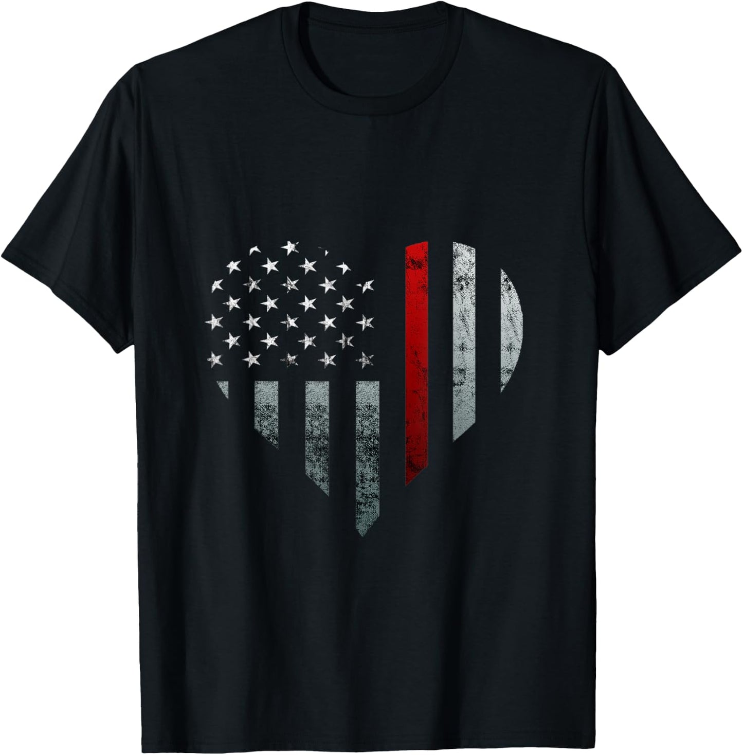 Fireman Thin Heart Firefighter American Flag T-Shirt - T-Shirt | Black