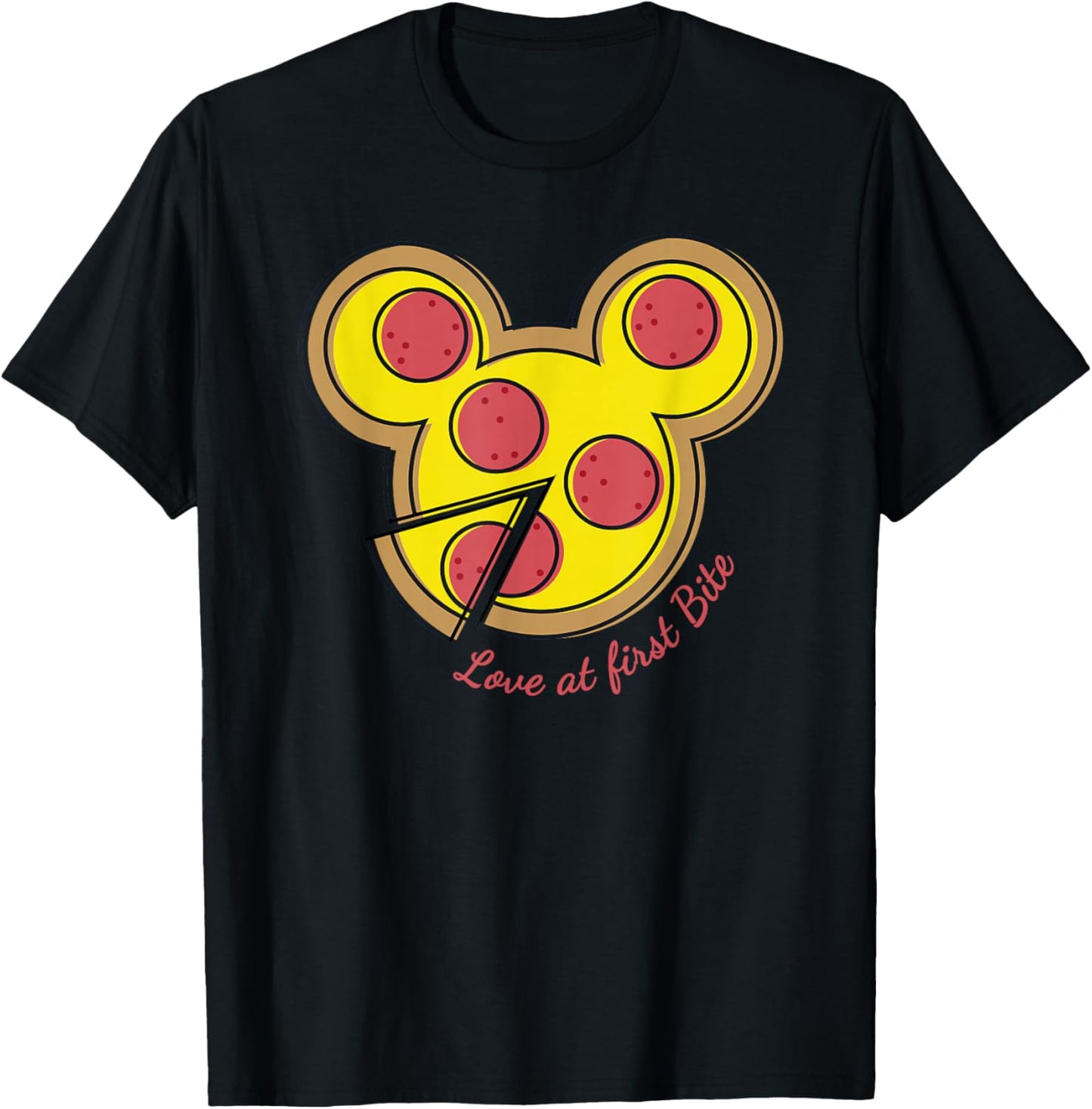 Disney Pizza Mickey Mouse Love At First Bite T-Shirt - T-Shirt | Black