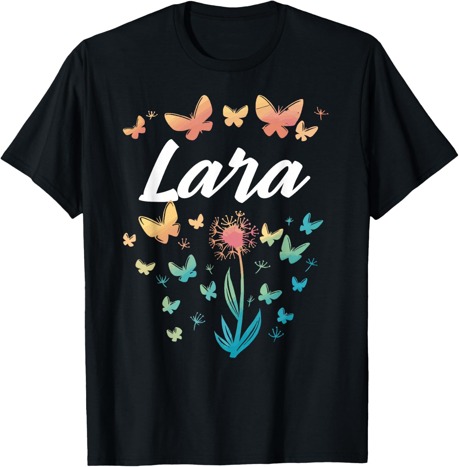 Lara Birthday Sister Butterfly Dandelion Name Lara T-Shirt - T-Shirt | Black