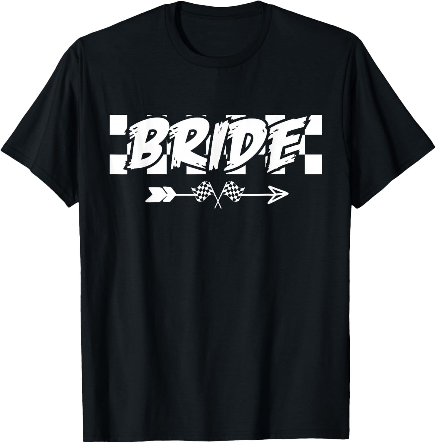 Bride Checkered Flag Racing Wedding T-Shirt - T-Shirt | Black