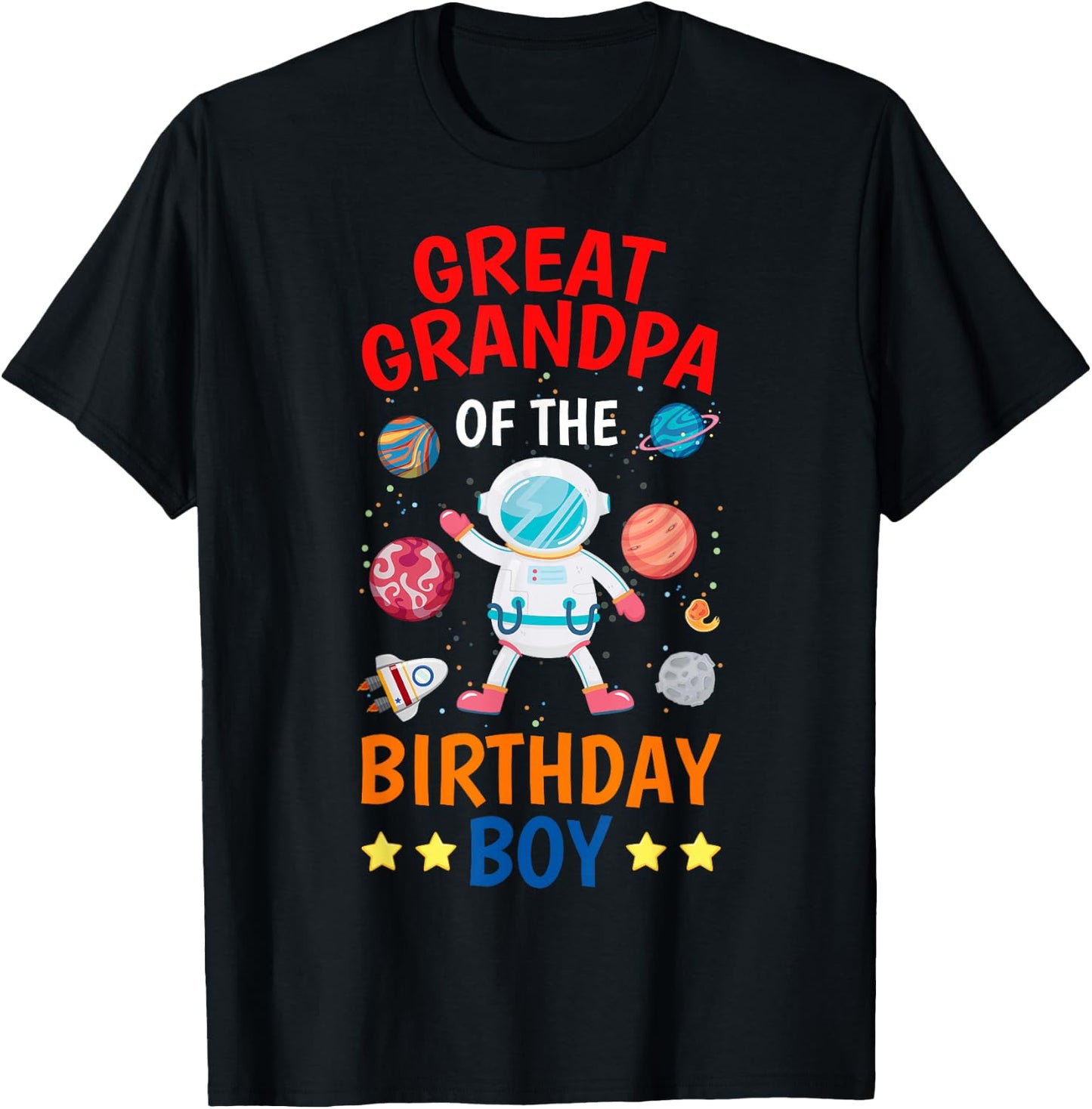 Great Grandpa Of The Birthday Boy Space Planet Theme Bday T-Shirt - T-Shirt | Black