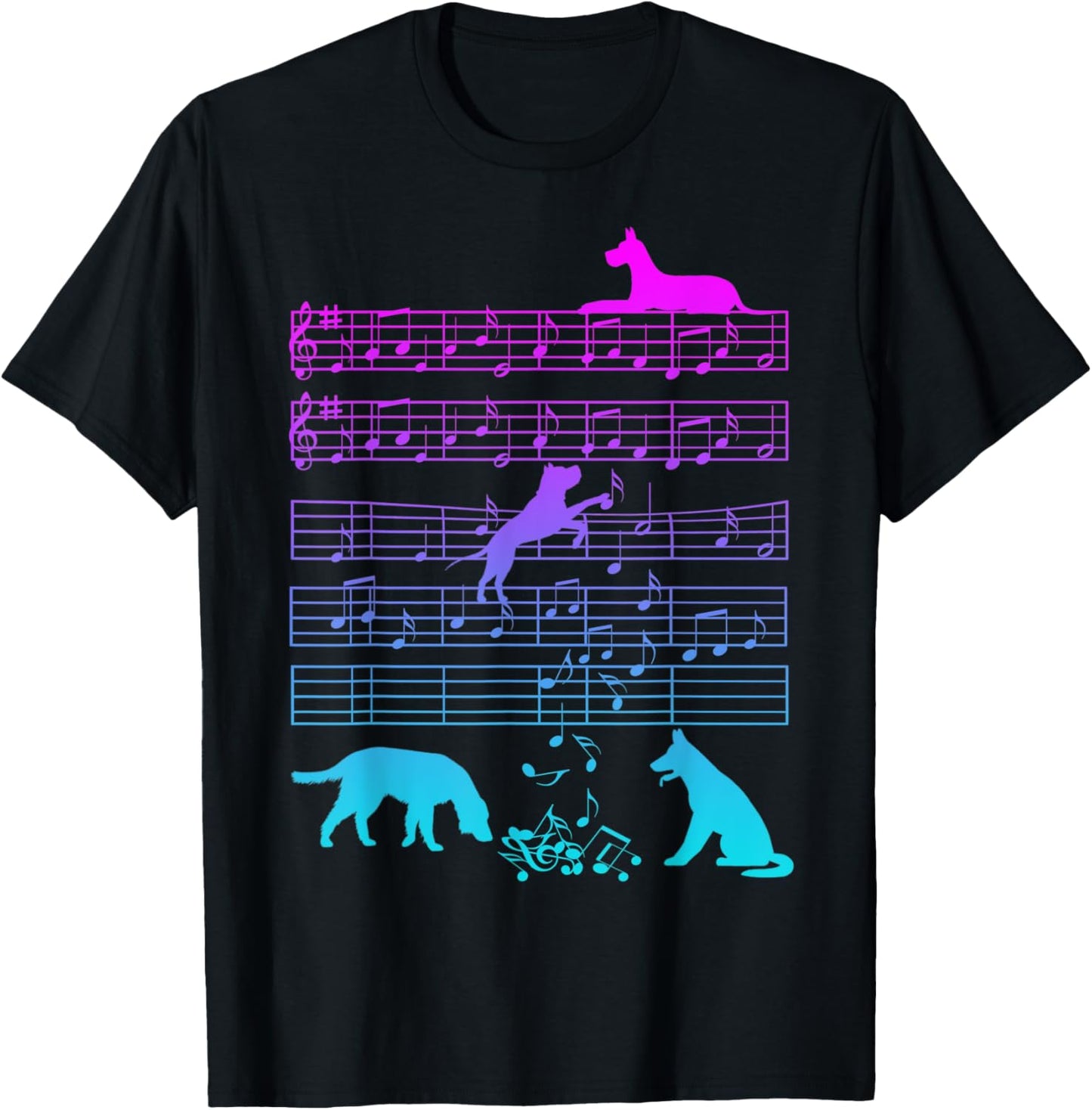 Cute Dog Playing Music Note Clef Musician Arts Women T-Shirt - T-Shirt | Black