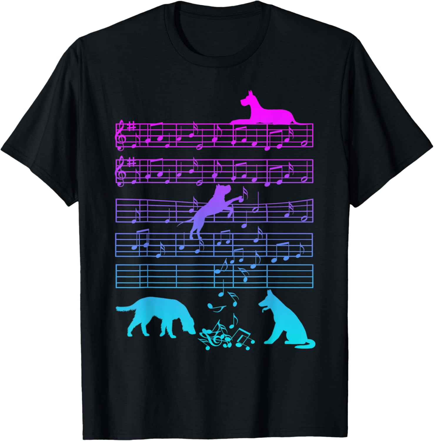 Cute Dog Playing Music Note Clef Musician Arts Women T-Shirt - T-Shirt | Black