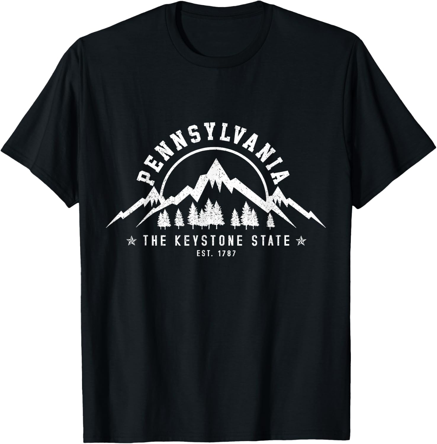 Pennsylvania State Est. 1787 Vintage Mountains Gift T-Shirt - T-Shirt | Black