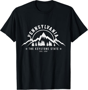 Pennsylvania State Est. 1787 Vintage Mountains Gift T-Shirt - T-Shirt | Black