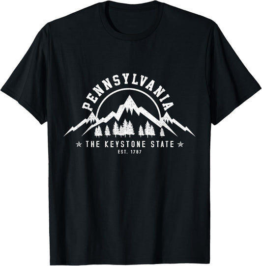Pennsylvania State Est. 1787 Vintage Mountains Gift T-Shirt - T-Shirt | Black