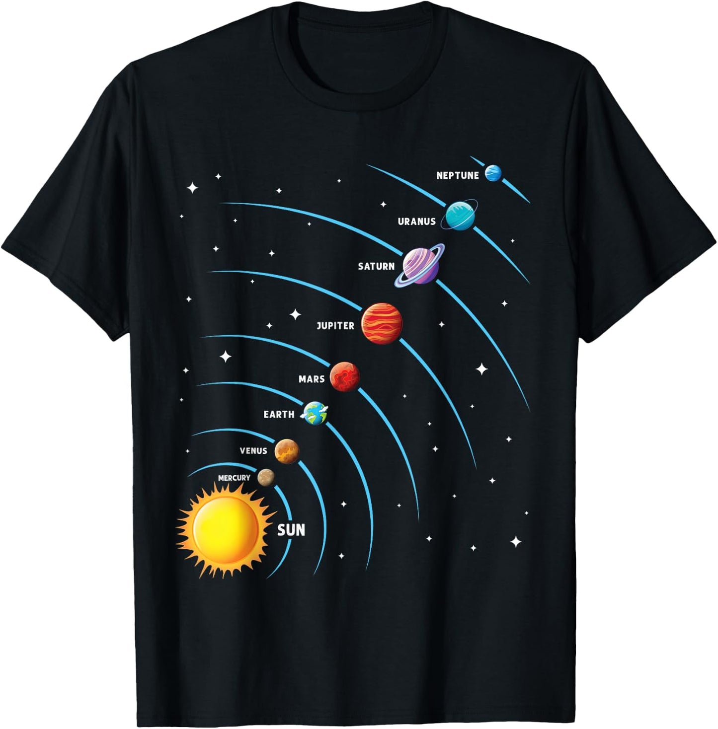 Solar System Colorful Space Planets Educational Kids T-Shirt - T-Shirt | Black