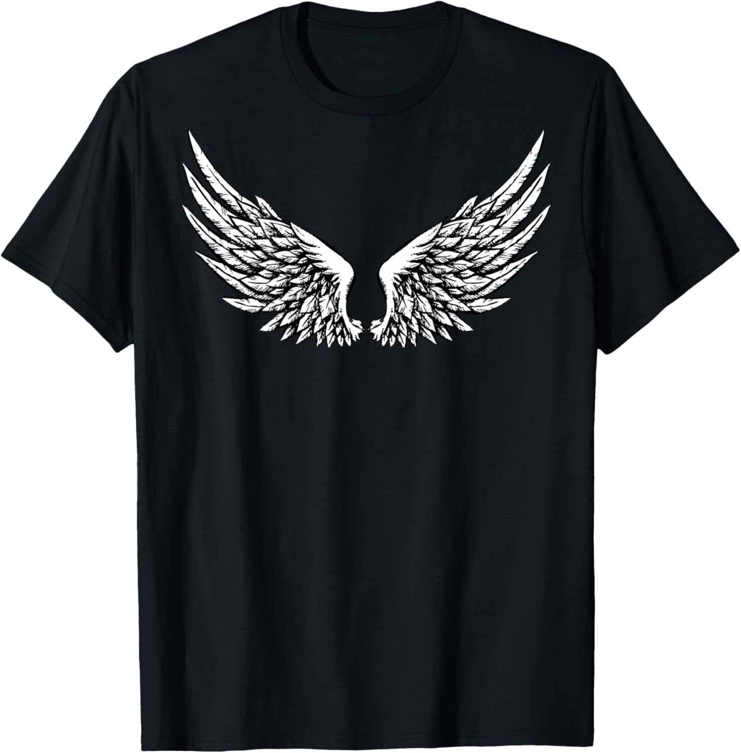 Wings On The Back Side Angel Black And White T-Shirt - T-Shirt | Black