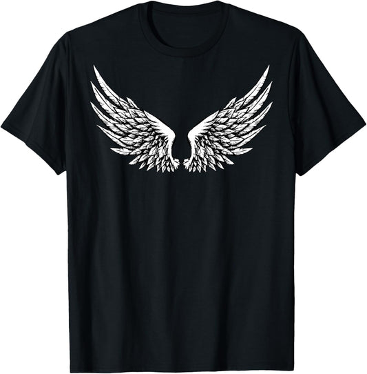 Wings On The Back Side Angel Black And White T-Shirt - T-Shirt | Black