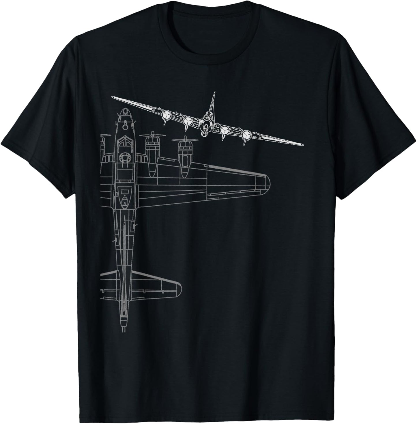 B-17 Flying Fortress WWII Bomber Line Art T-Shirt - T-Shirt | Black