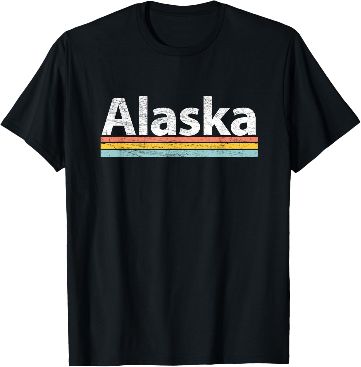 ALASKA - Vintage / Worn Design Retro Stripes - Classic T-Shirt - T-Shirt | Black