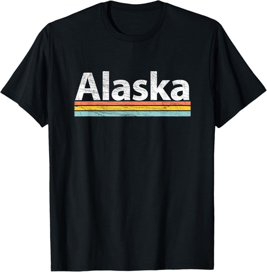 ALASKA - Vintage / Worn Design Retro Stripes - Classic T-Shirt - T-Shirt | Black