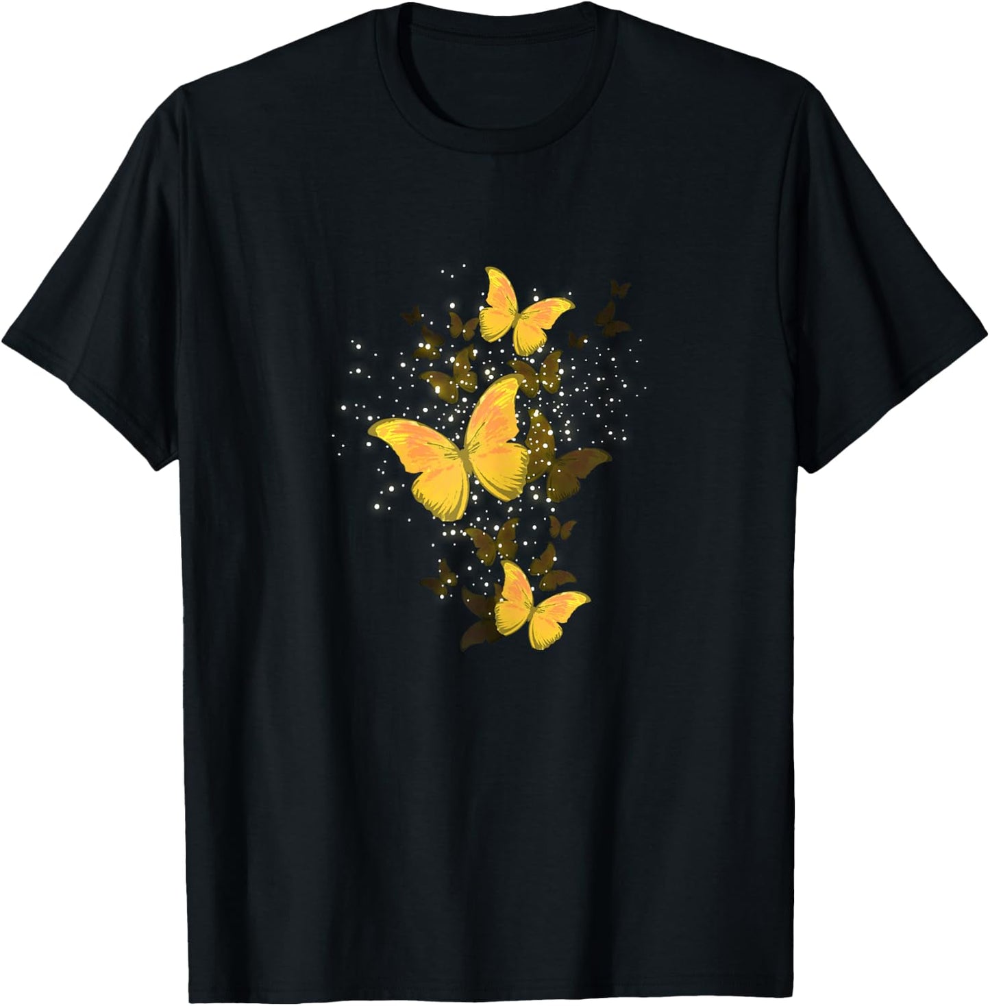 Golden Butterfly Glitters Flying Insect Animal Girls Gift T-Shirt - T-Shirt | Black