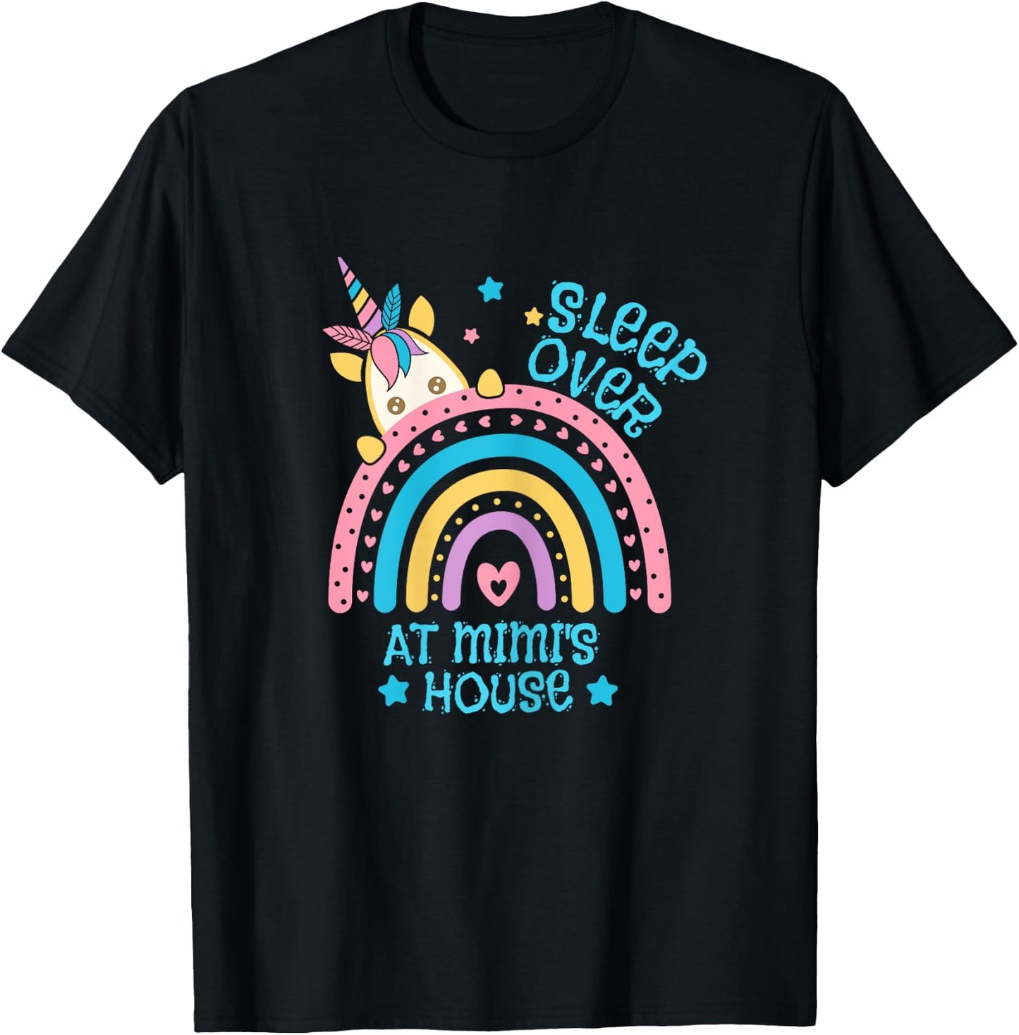 Sleepover At Mimi's House Rainbow Unicorn Slumber Party T-Shirt - T-Shirt | Black