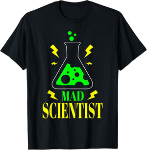 Funny Mad Scientist Men Women Kids Halloween Science Teacher T-Shirt - T-Shirt | Black