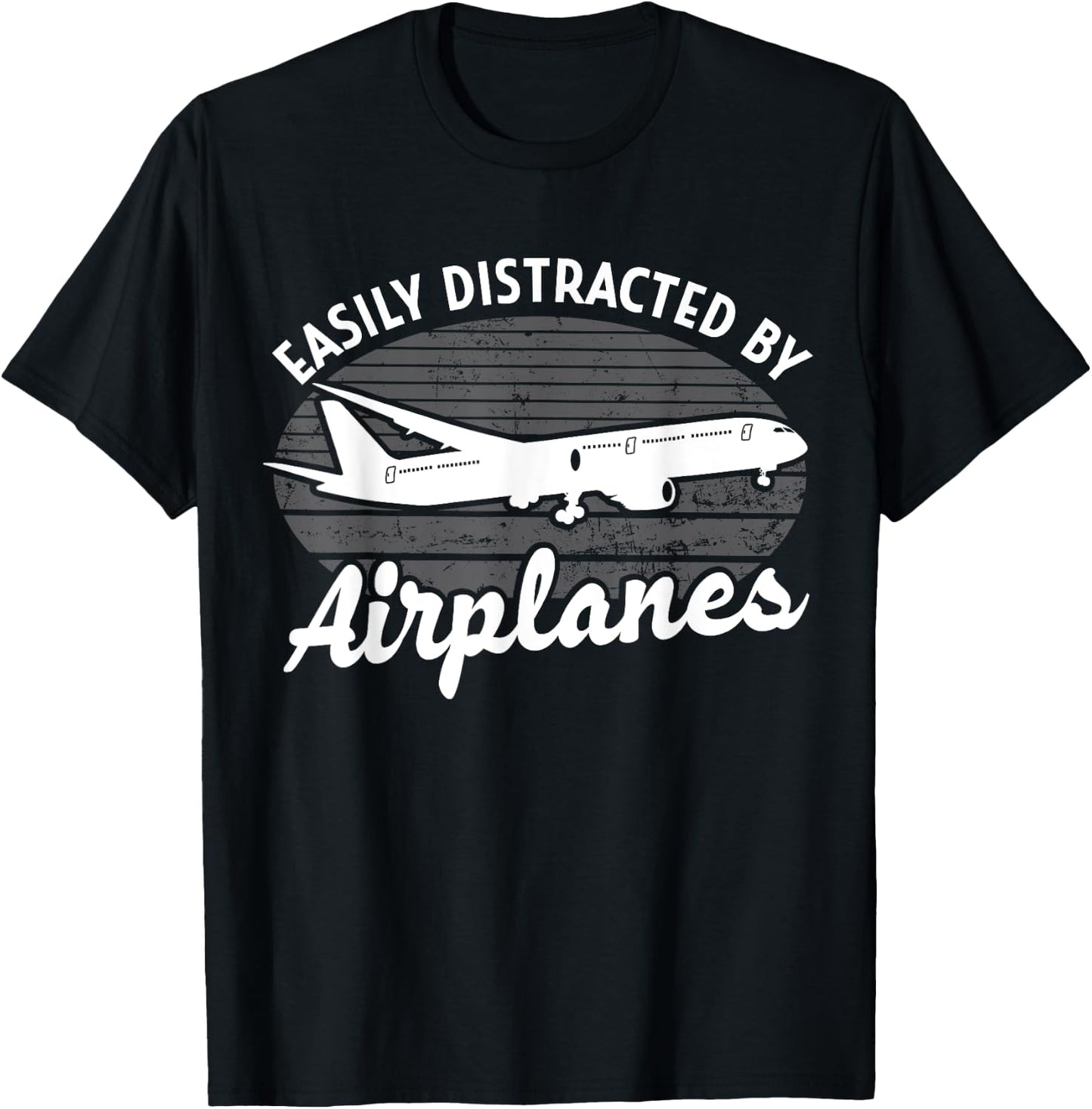 Easily Distracted By Airplanes Aviation Pilot Airplane Lover T-Shirt - T-Shirt | Black