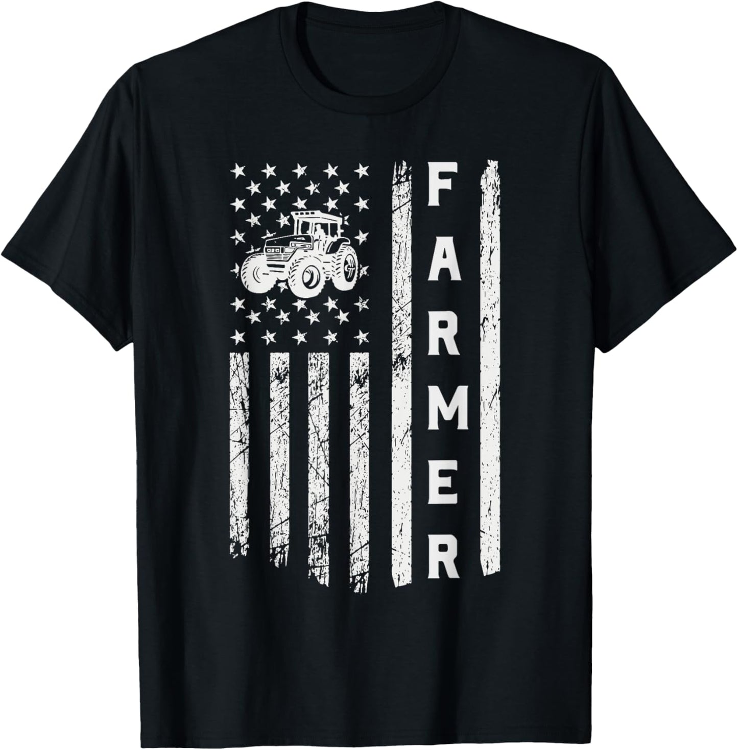 Flag With Tractor Patriotic Farmer Kids Men T-Shirt - T-Shirt | Black