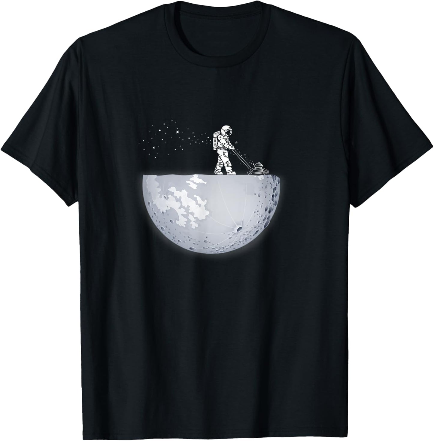 Spaceman mowing the moon with stars gardener, cool space T-Shirt - T-Shirt | Black