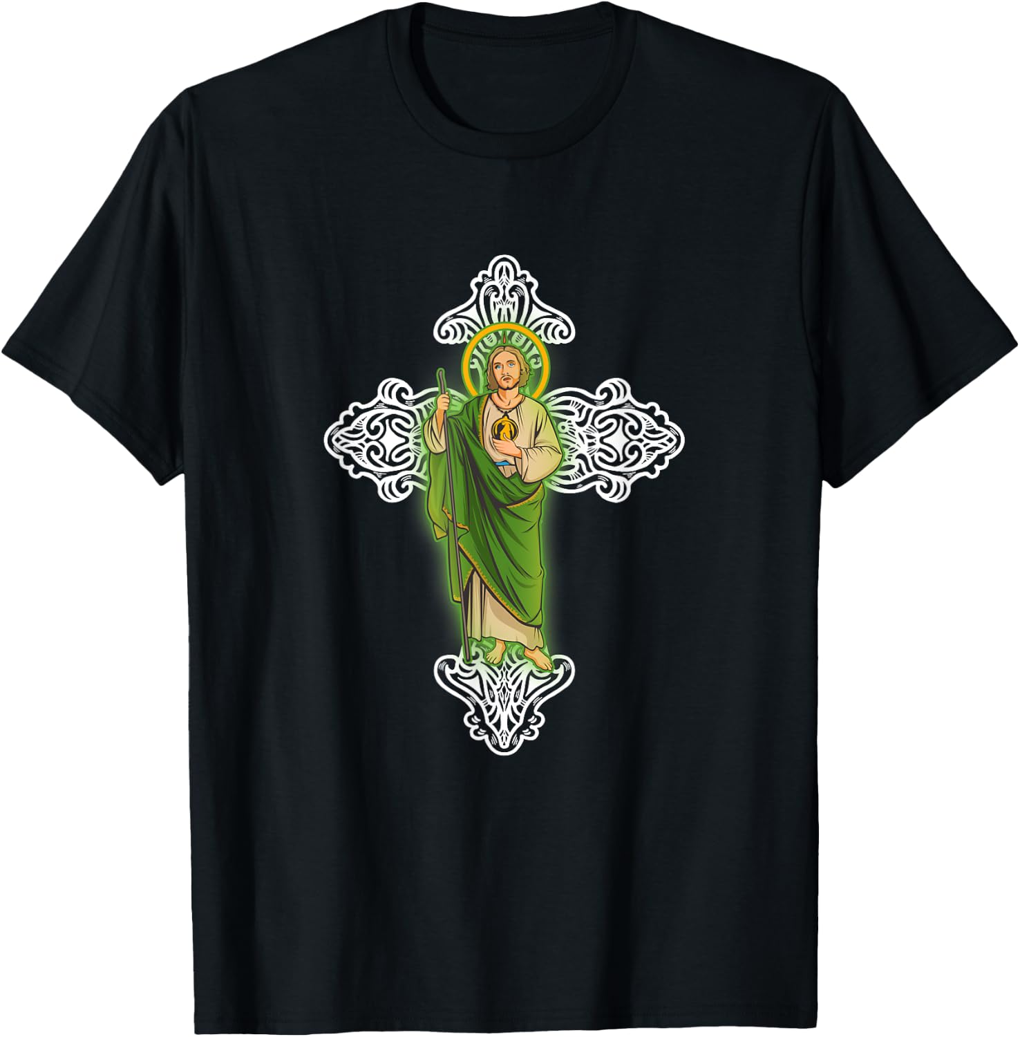 Judas Tadeo con Cruz Santa. T-Shirt - T-Shirt | Black