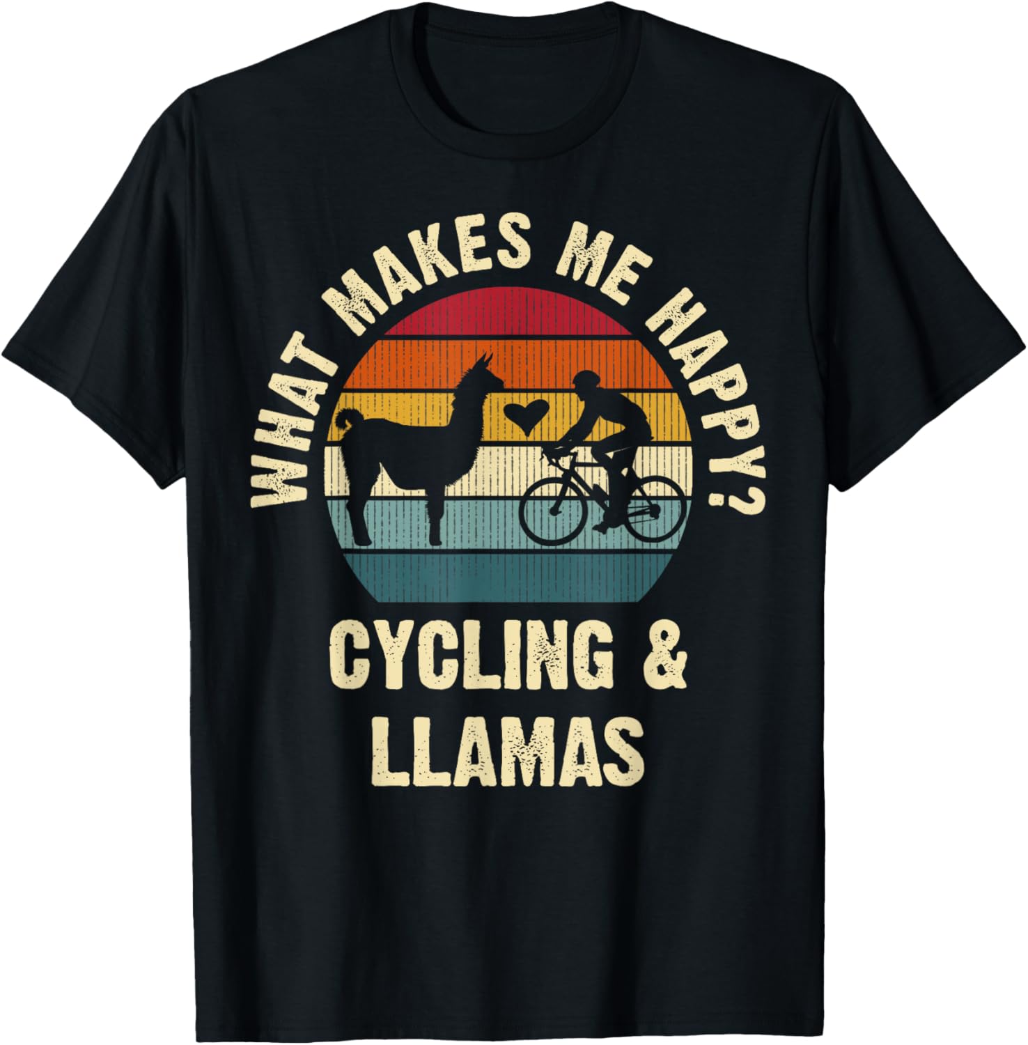 Llama and Cycling Lover Bike Pet Bicycle Vintage Animal Cute T-Shirt - T-Shirt | Black