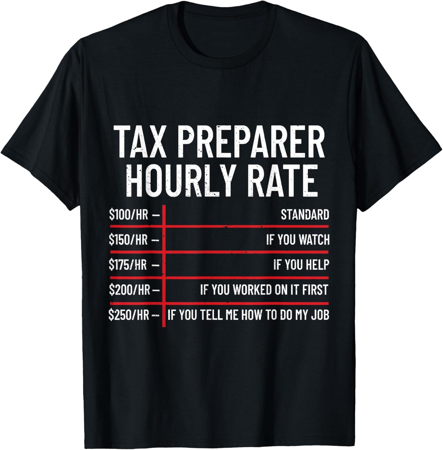 Tax Preparer Hourly Rate Accounting Funny Tax Day T-Shirt - T-Shirt | Black