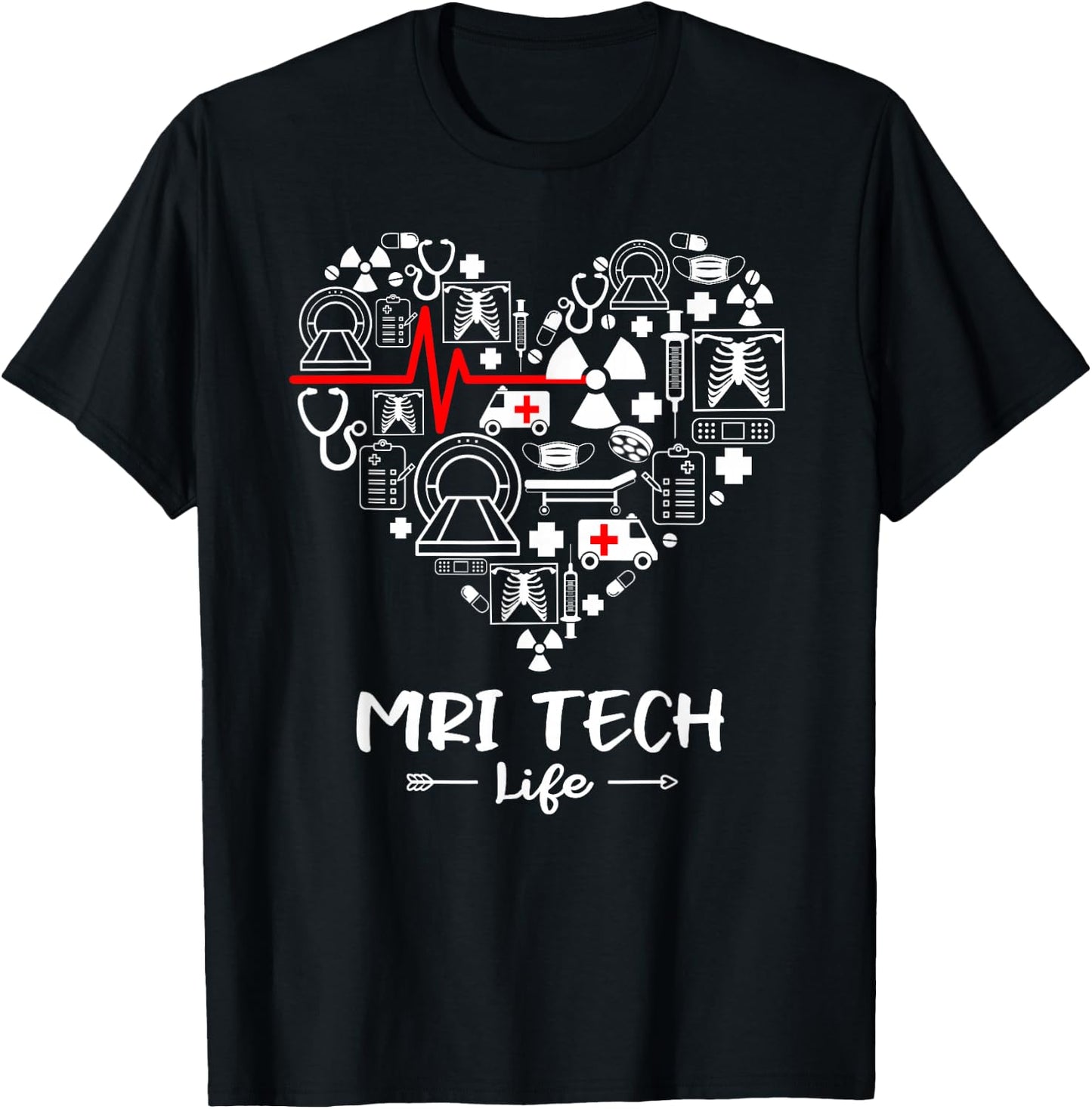 MRI Tech Life Heart Funny Technologist T-Shirt - T-Shirt | Black