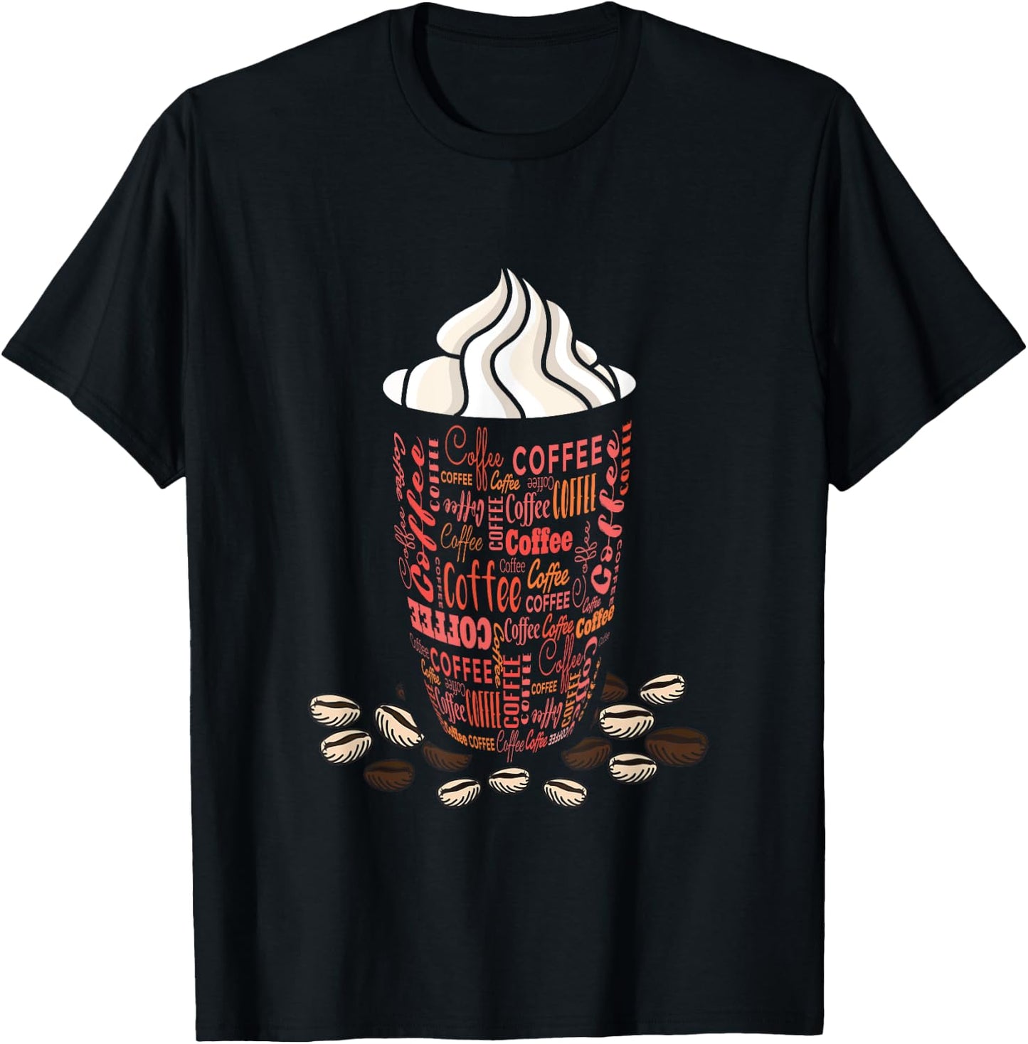 Coffee Bean Funky Whipped Cream Iced Coffee Lover Coffee Cup T-Shirt - T-Shirt | Black