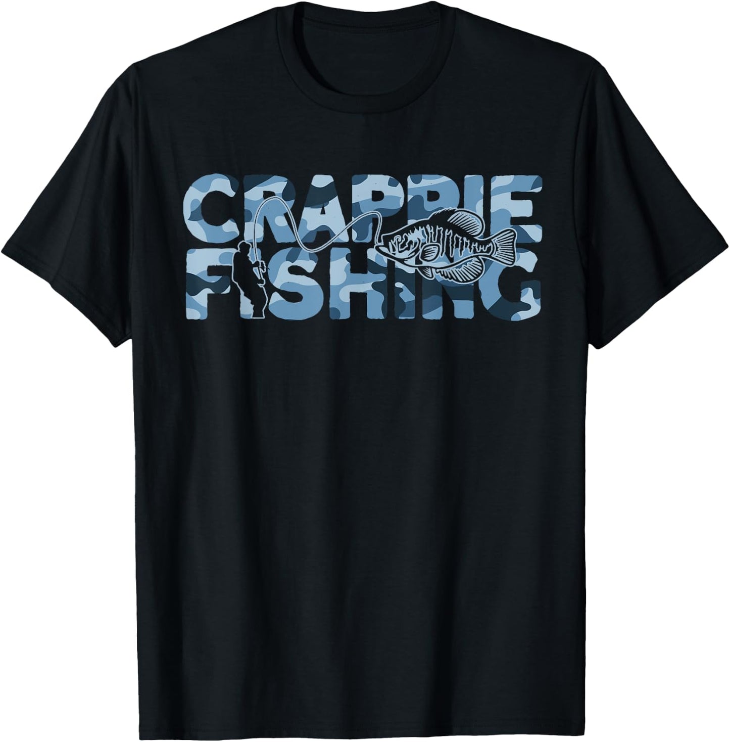 Crappie Fisherman Blue Camouflage Crappie Fishing T-Shirt - T-Shirt | Black