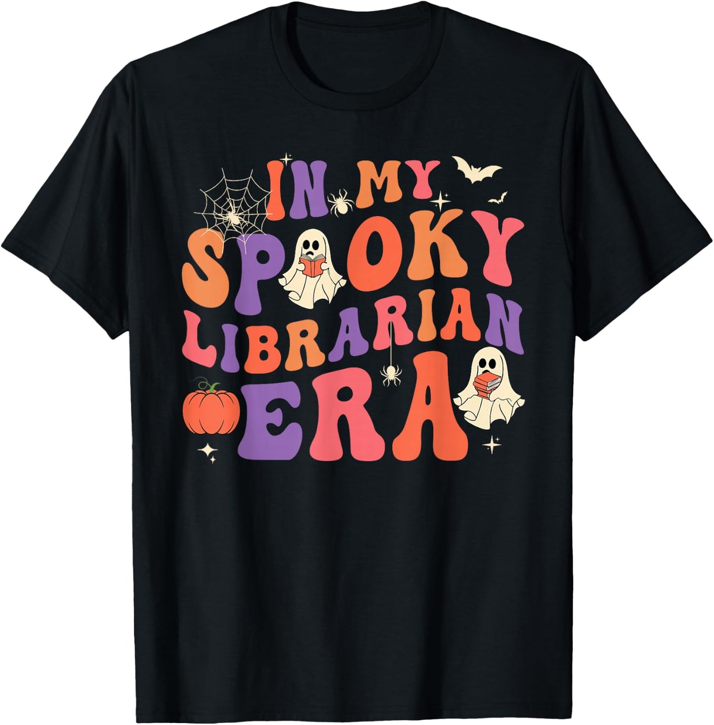 In My Spooky Librarian Era Retro Ghost Halloween Teachers T-Shirt - T-Shirt | Black