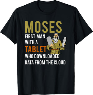Funny Jewish Passover Moses Tablet Data Cloud Computing T-Shirt - T-Shirt | Black