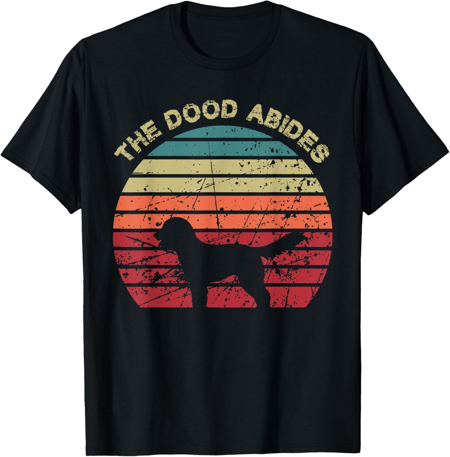 Rooks Artworks Paws - The Dood Abides - Labradoodle Goldendoodle Vintage Retro Adult - Black - Short Sleeve - Classic Fit - Retro Vintage Design - Casual, Everyday, Birthdays T-Shirt - T-Shirt | Black