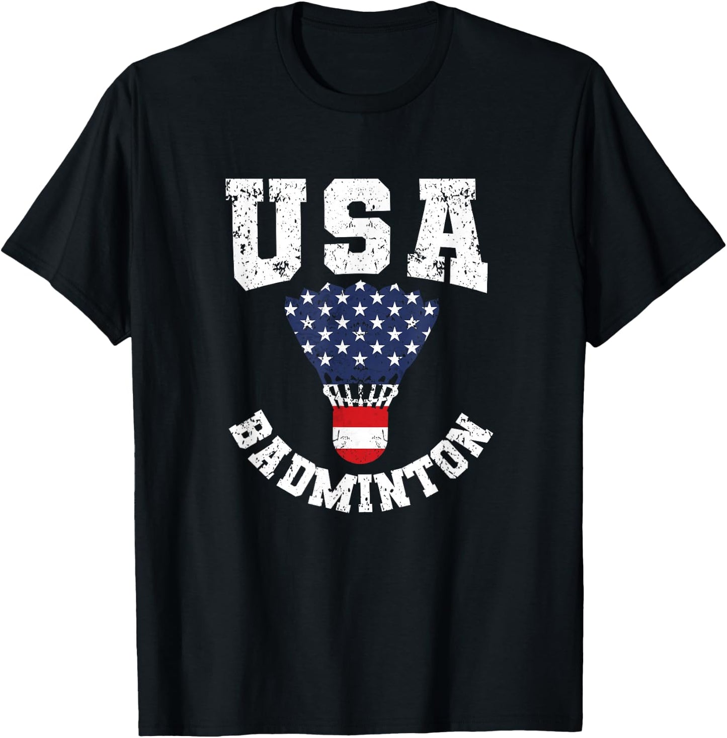 Shuttlecock Red White Blue 4th July Patriotic USA Badminton T-Shirt - T-Shirt | Black