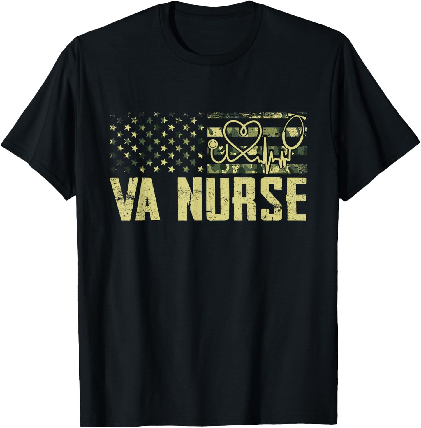 VA Nurse Camouflage USA Flag Patriotic Nurse Week Women Men T-Shirt - T-Shirt | Black
