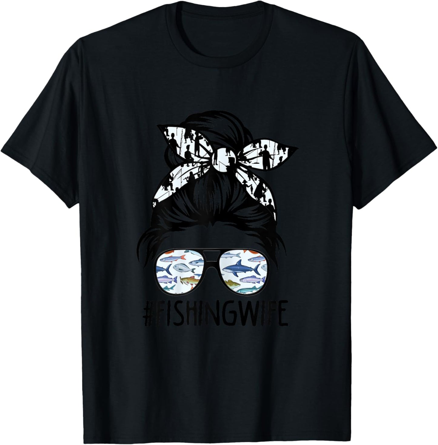 ROV Cute Messy Bun Fishing Wife Husband Fishman T-Shirt - T-Shirt | Black