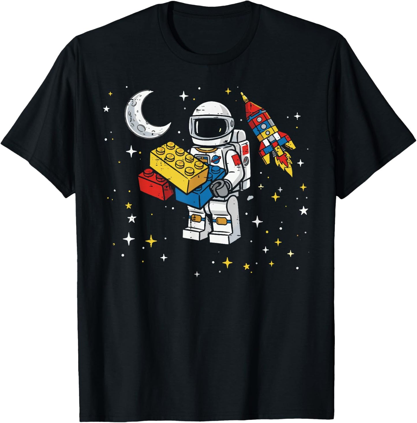 Astronaut Building Blocks Space Shuttle Bricks Boys Kids T-Shirt - T-Shirt | Black