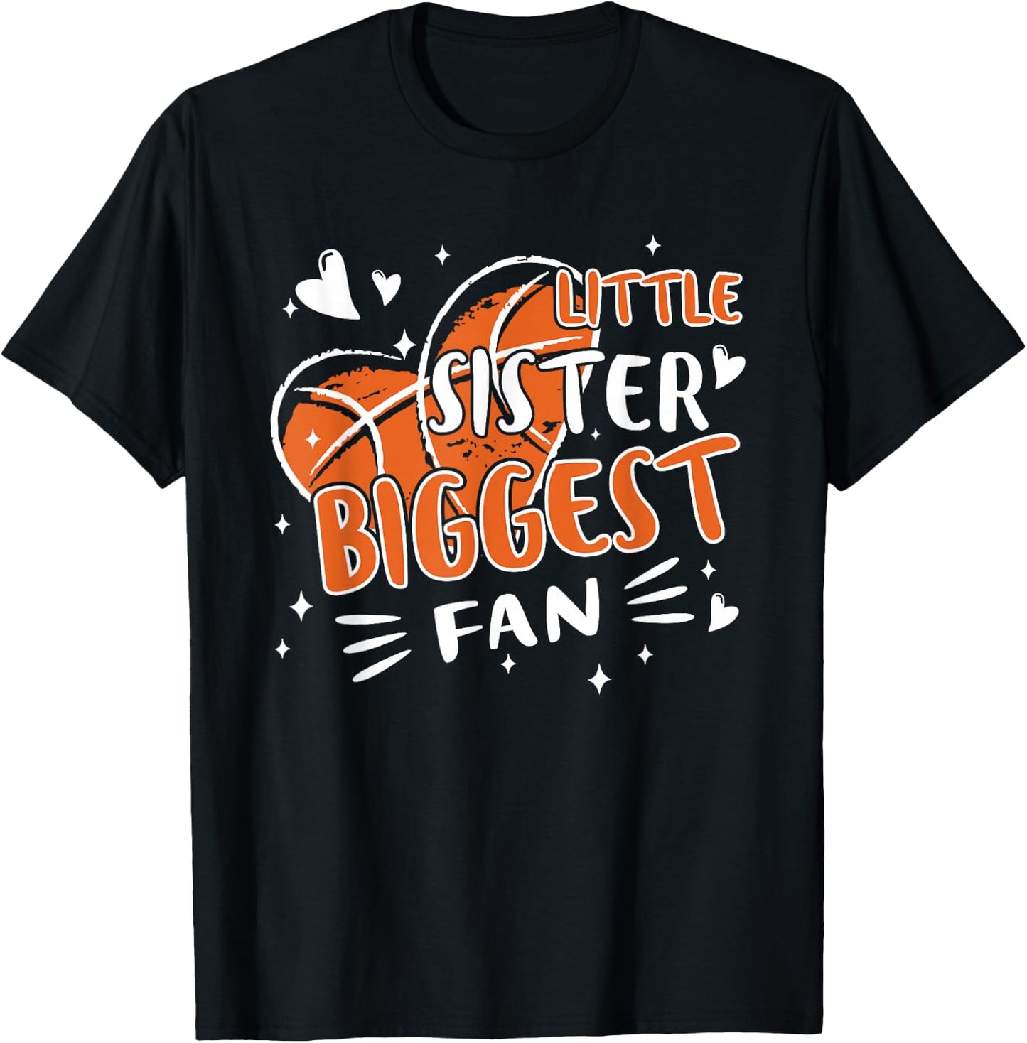 Funny Little Sister Biggest Fan Basketball Lovers Fans Girls T-Shirt - T-Shirt | Black