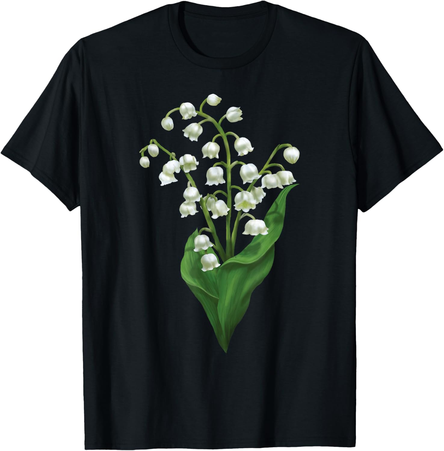 White Lily Of The Valley Spring Flower Watercolor T-Shirt - T-Shirt | Black