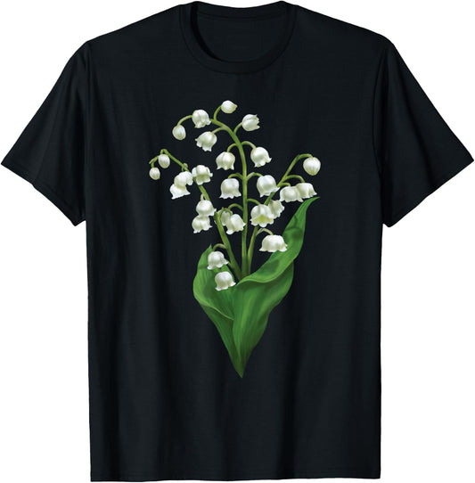 White Lily Of The Valley Spring Flower Watercolor T-Shirt - T-Shirt | Black