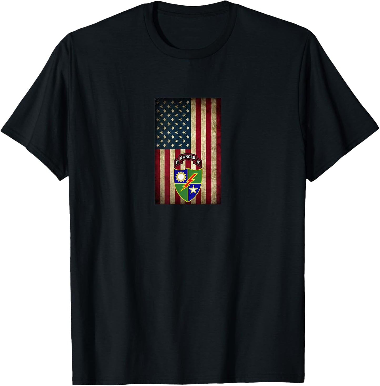 1st Battalion - 75th Ranger Regiment - US Flag T-Shirt - T-Shirt | Black